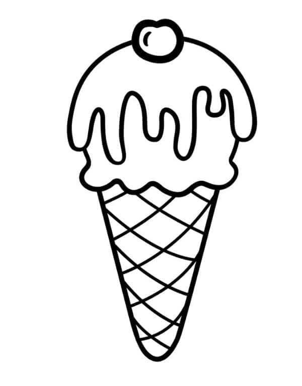 Ice cream cone with cherry on top coloring page