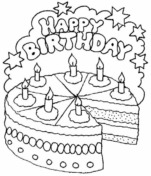 Birthday cake with candles and stars coloring page