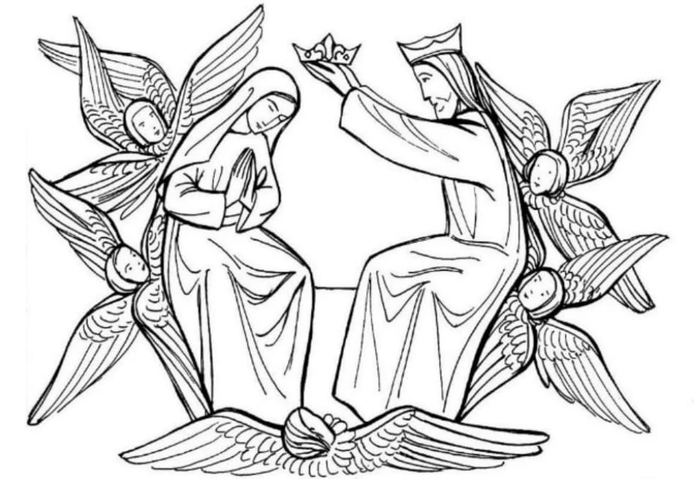 Mary crowned by Christ surrounded by angels coloring page Mary crowned by Christ surrounded by angels coloring page