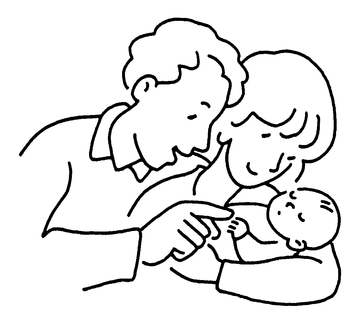 Parents holding their newborn baby coloring page