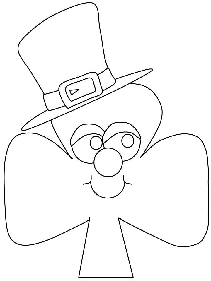 Shamrock with a leprechaun face and top hat coloring page