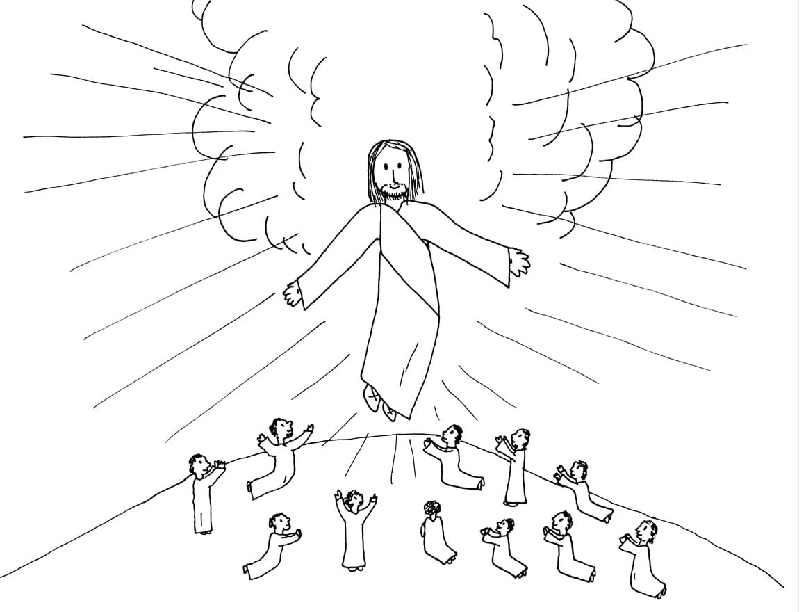 Jesus ascending with arms spread wide coloring page