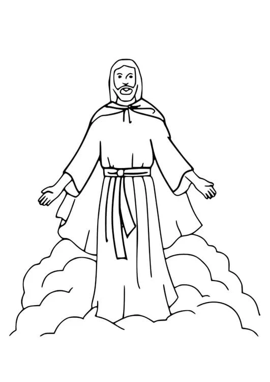 Jesus rising above the clouds coloring page