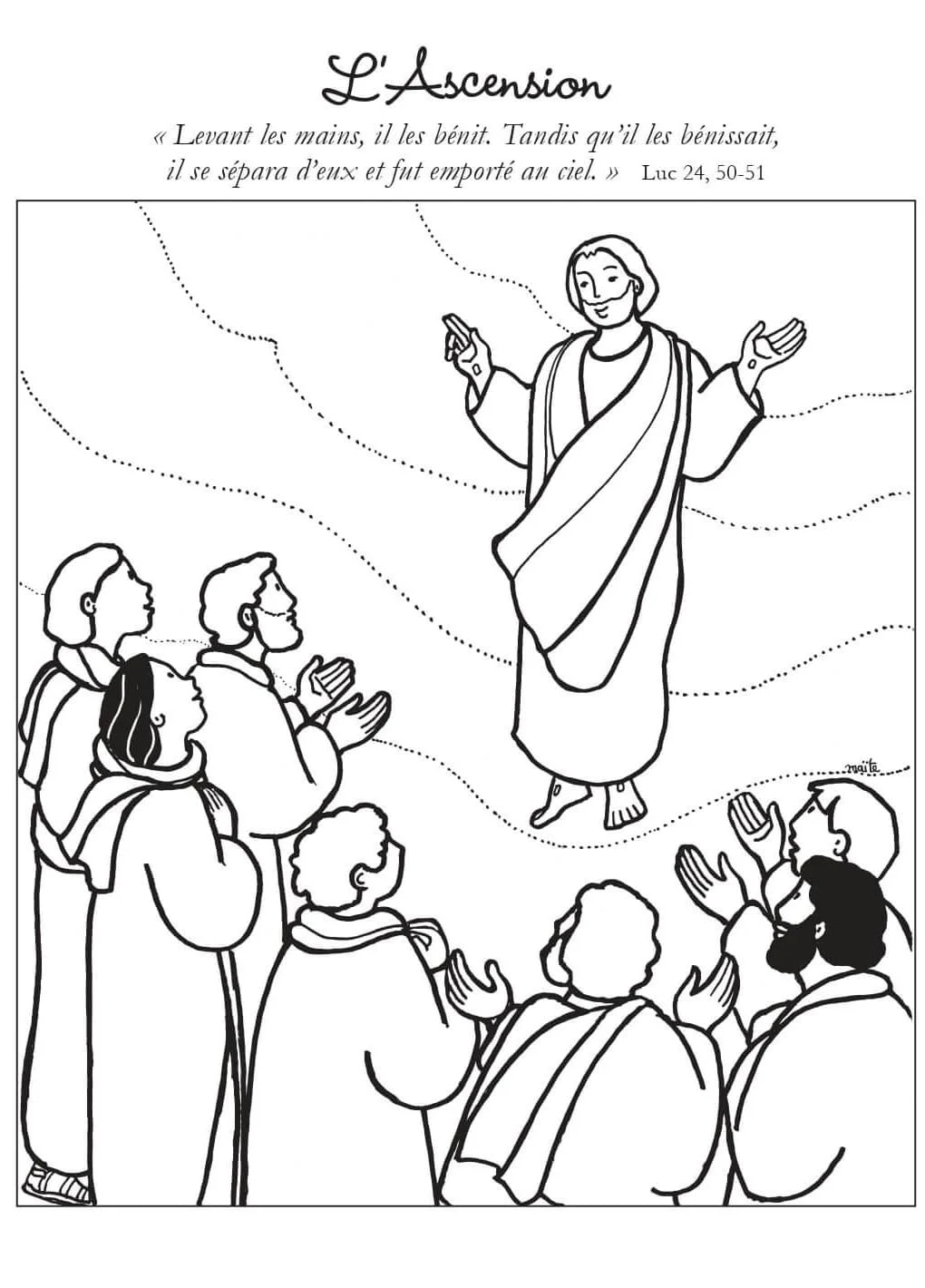 Jesus floating in blessing with long mantle coloring page