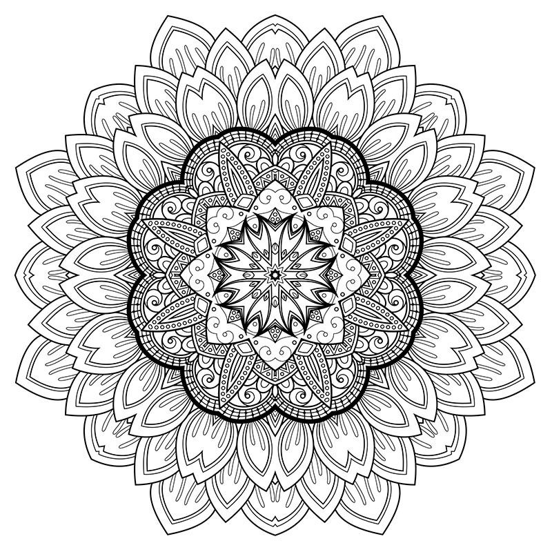 Mandala with layered flower petals coloring page