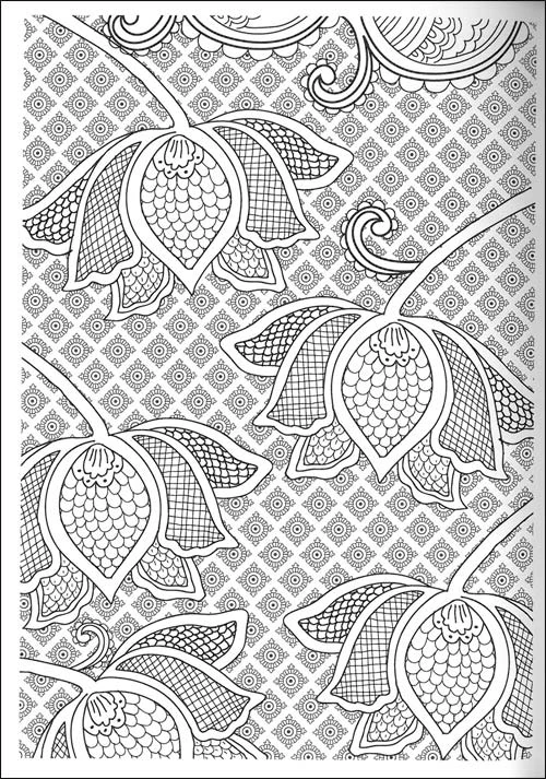 Bell flowers on patterned background coloring page