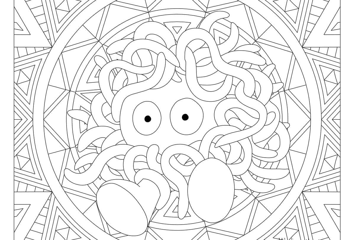 Tangela inside a geometric mandala coloring page