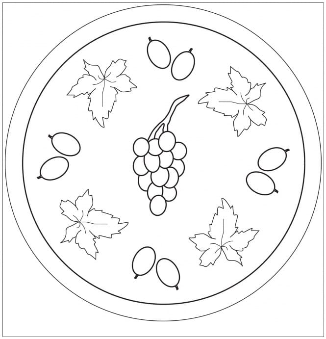 Mandala with grapes and vine leaves coloring page