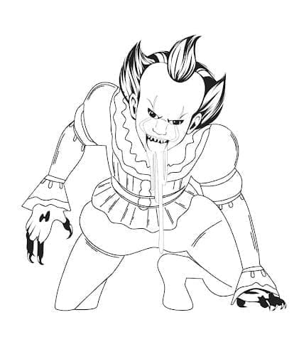 Pennywise crouching with sharp claws coloring page