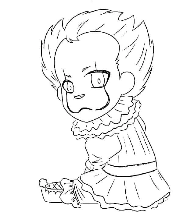 Pennywise as a chibi clown kneeling coloring page