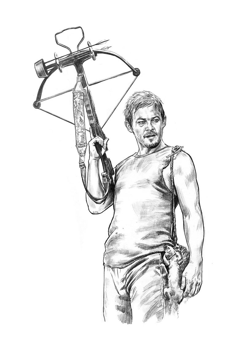 Daryl Dixon holding his crossbow coloring page