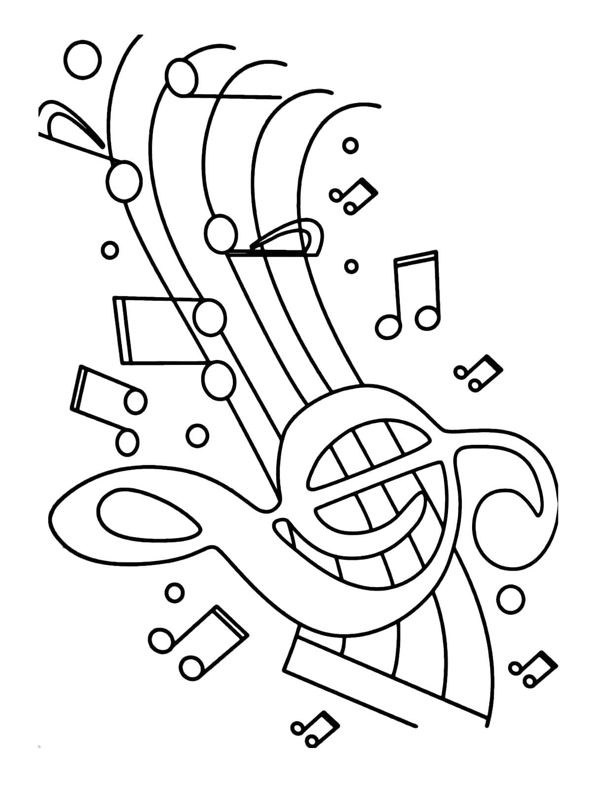 Treble clef with musical notes coloring page