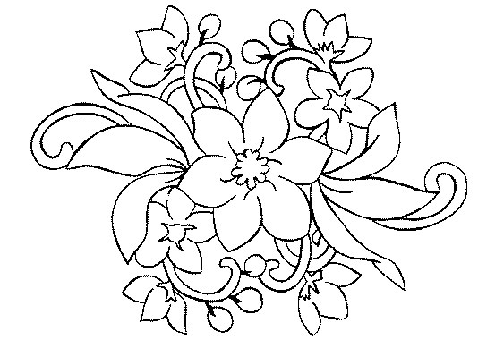 Bouquet of flowers with swirling leaves coloring page Bouquet of flowers with swirling leaves coloring page