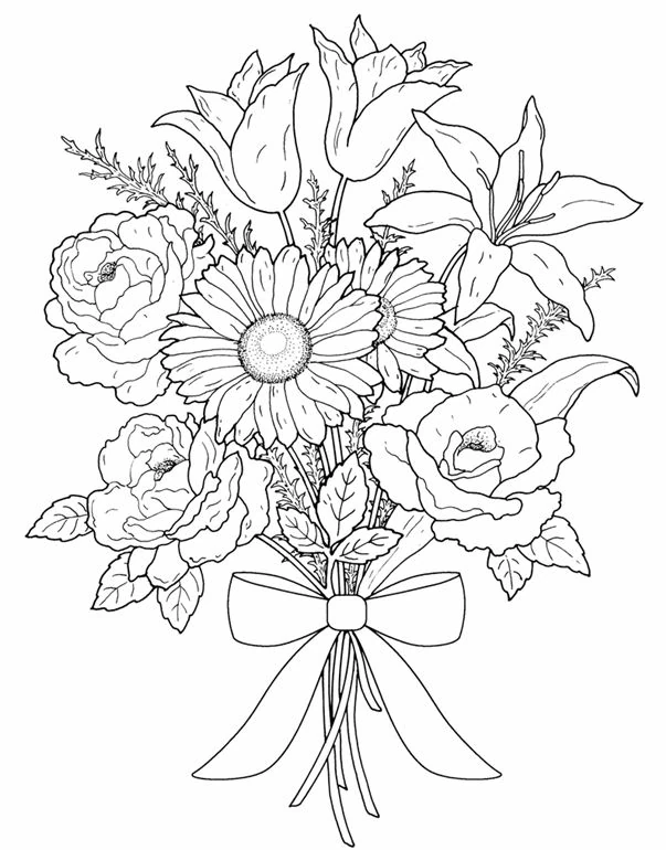 Bouquet of flowers tied with a ribbon coloring page