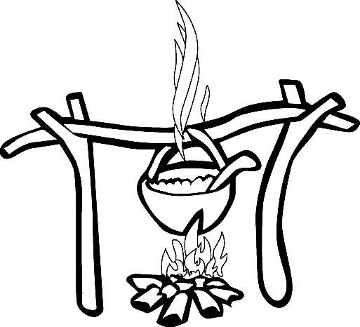 Cooking pot over a campfire coloring page