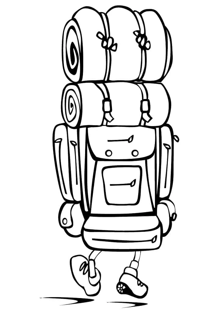 Walking backpack loaded for camping coloring page