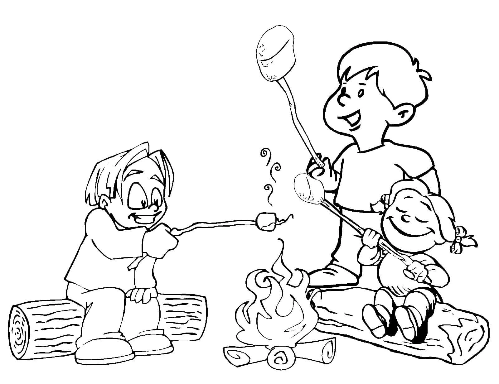 Children roasting marshmallows at campfire coloring page Children roasting marshmallows at campfire coloring page