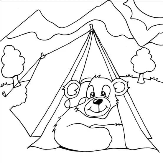 Camping bear in a tent coloring page Camping bear in a tent coloring page