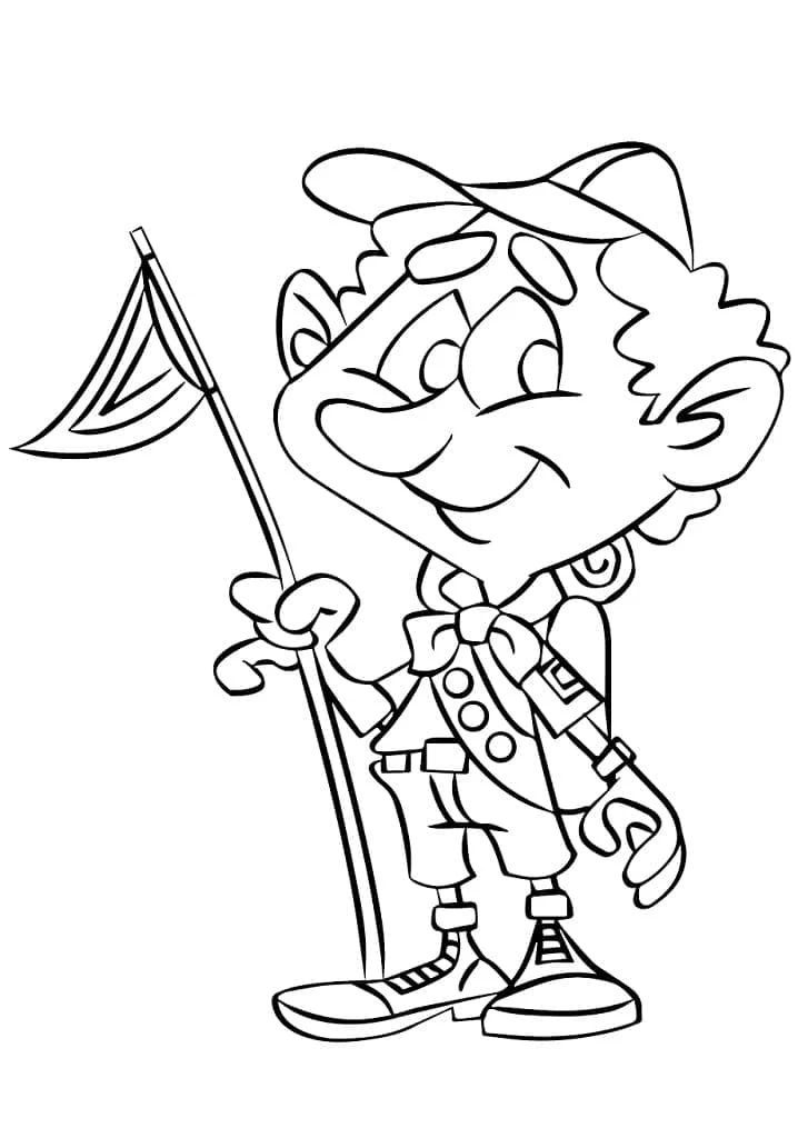 Scout boy holding a flag coloring page
