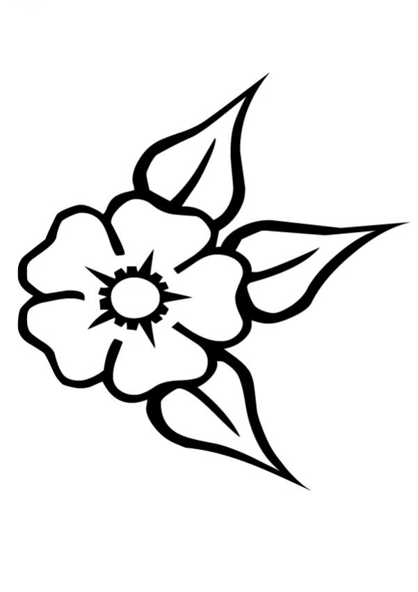 Simple flower with two pointed leaves coloring page Simple flower with two pointed leaves coloring page