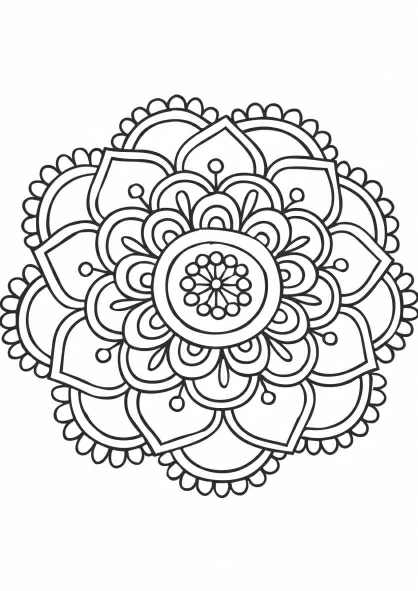 Flower mandala with layered petals coloring page