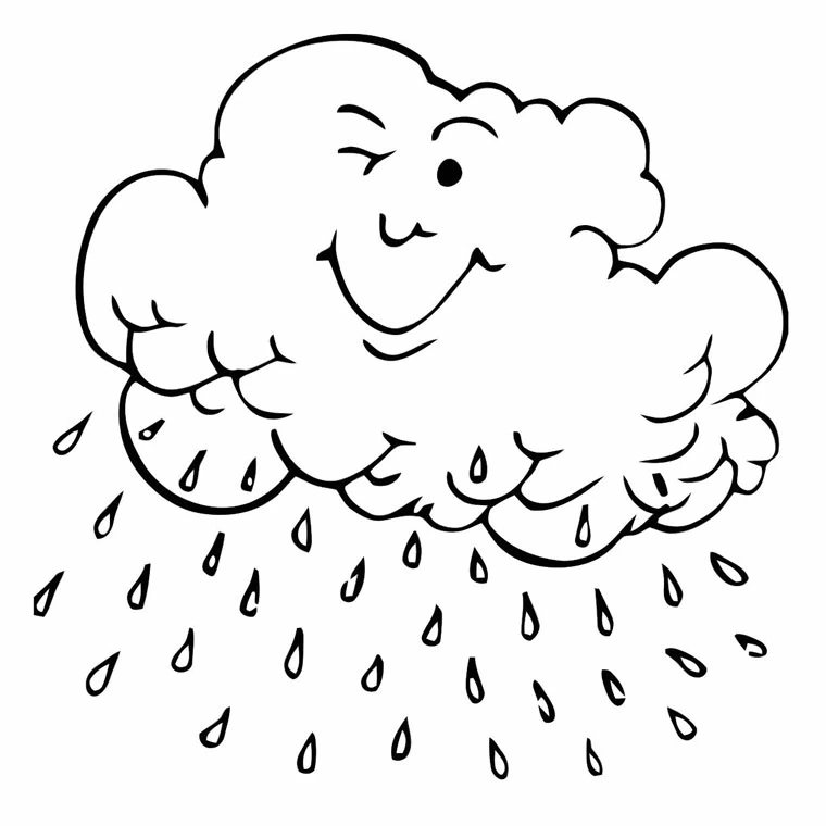 Smiling cloud with rain drops coloring page