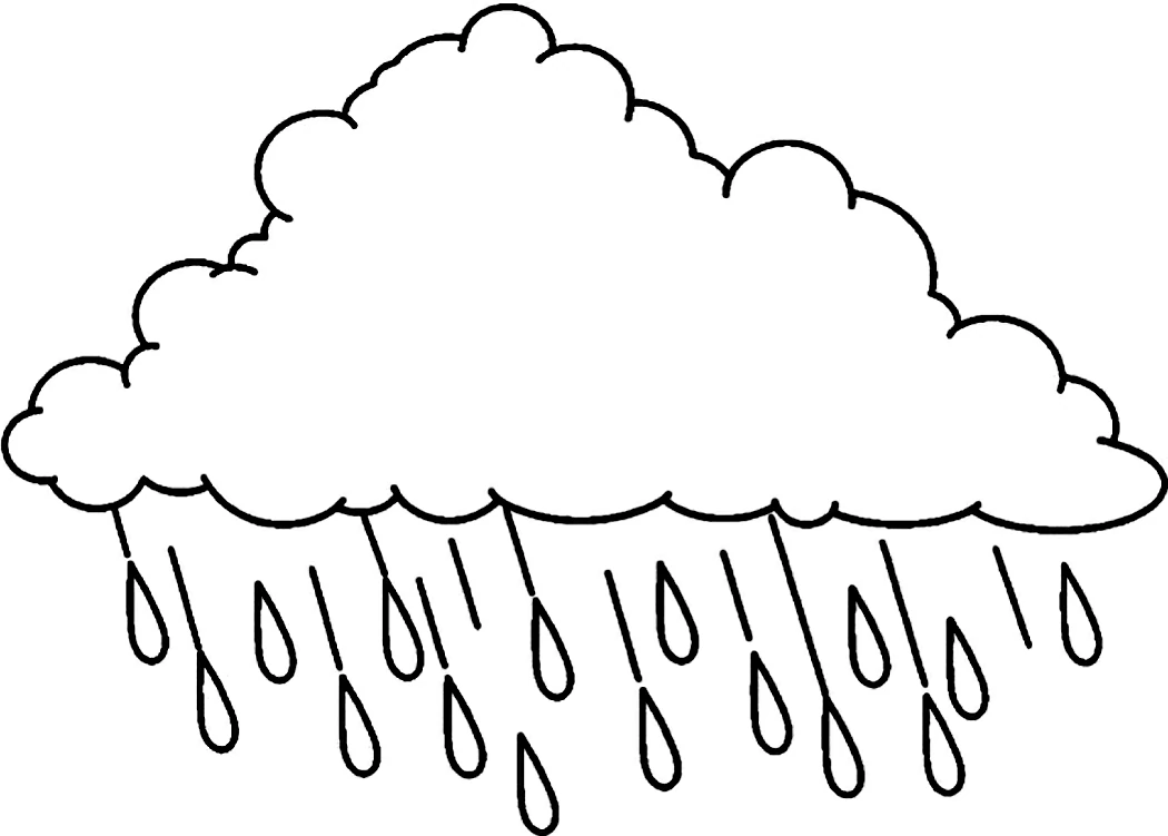 Cloud with falling raindrops coloring page