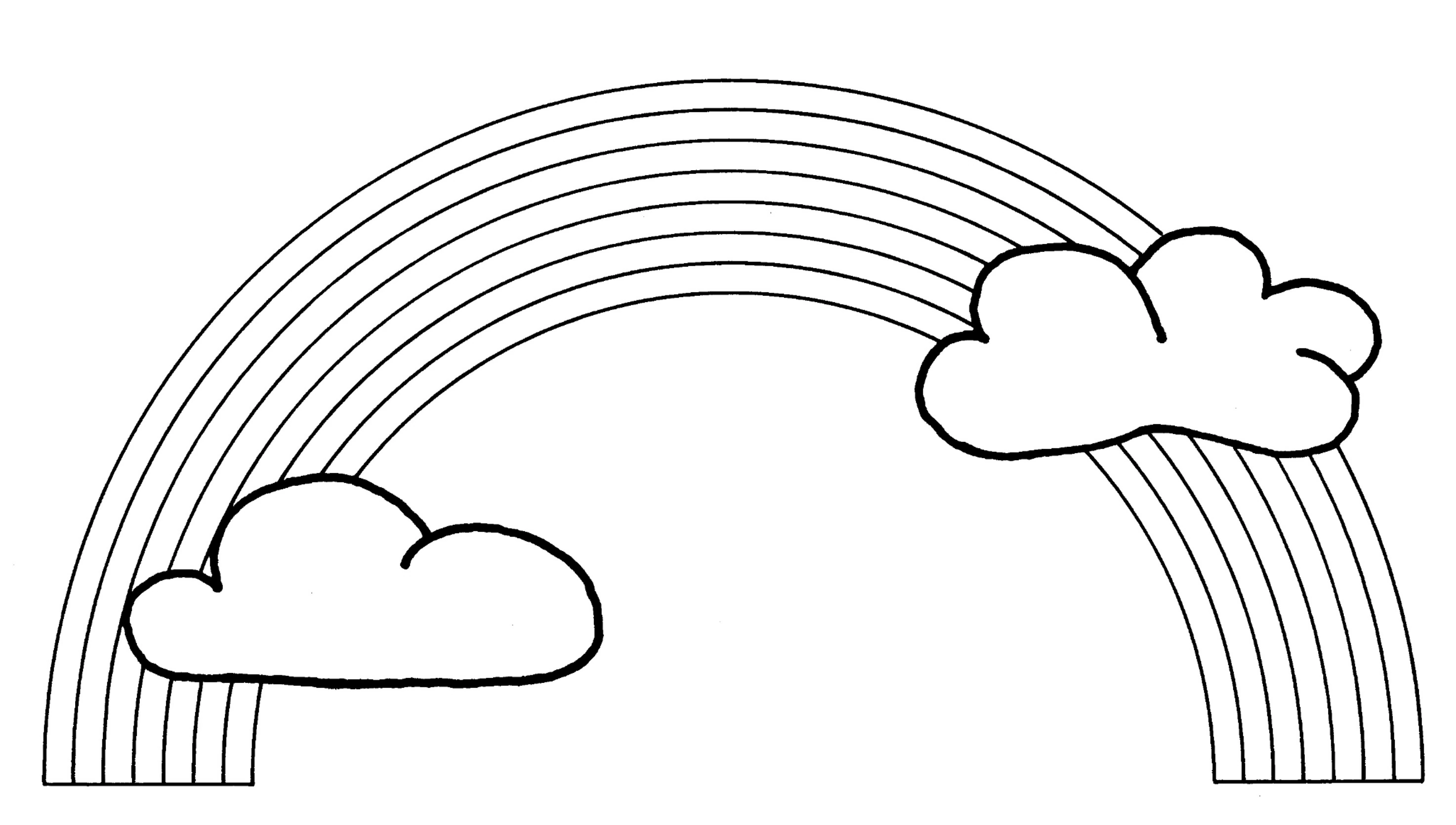 Rainbow arch with two fluffy clouds coloring page