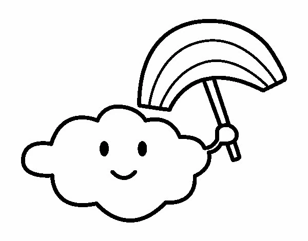 Cloud holding a rainbow umbrella coloring page