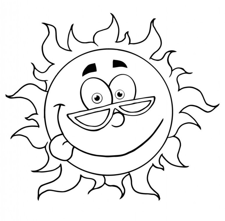 Smiling sun wearing sunglasses coloring page