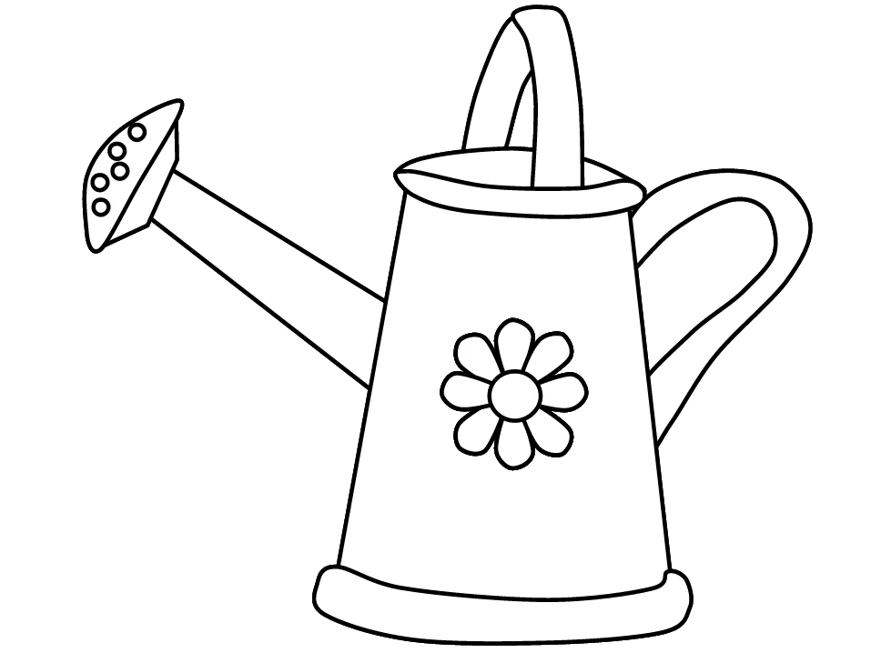 Watering can with a flower design coloring page