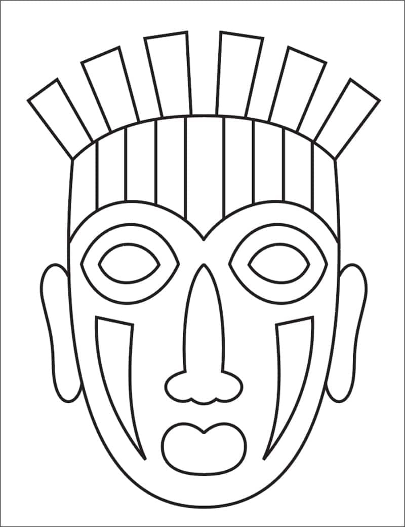 African Mask with radiating headdress coloring page