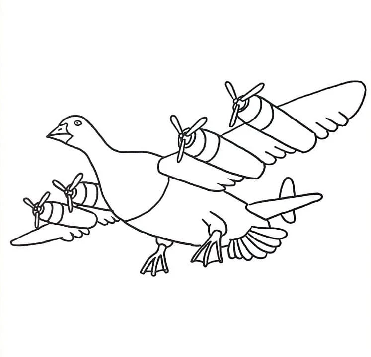 Bombombini Gusini flying bird machine coloring page