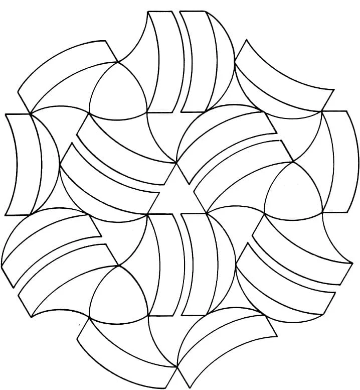 Optical illusion with interlocking curved bands coloring page