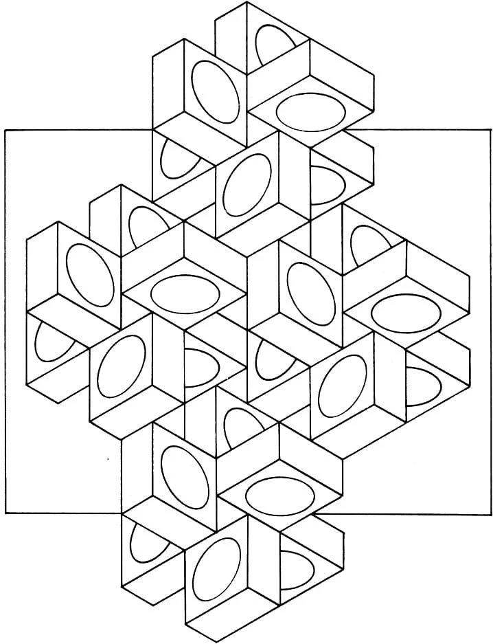 Cubes with holes optical illusion coloring page