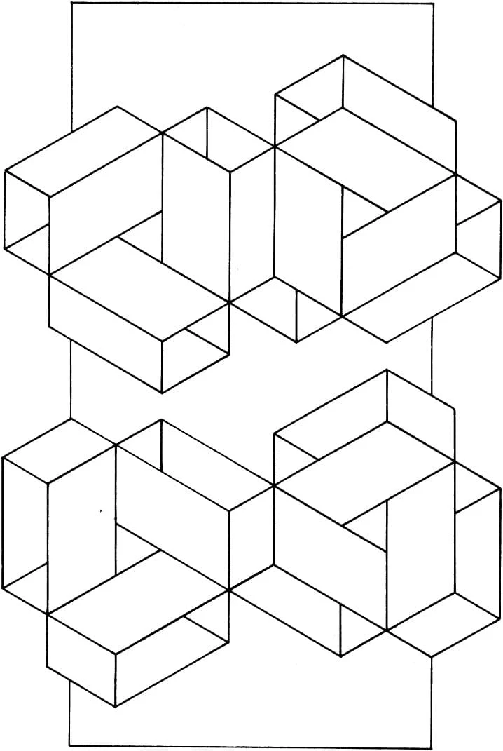 Geometric cubes optical illusion pattern coloring page
