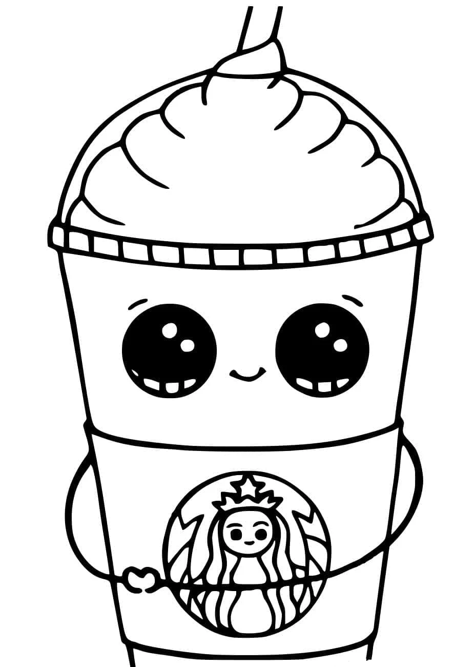 Cute Starbucks cup with a smiling face coloring page