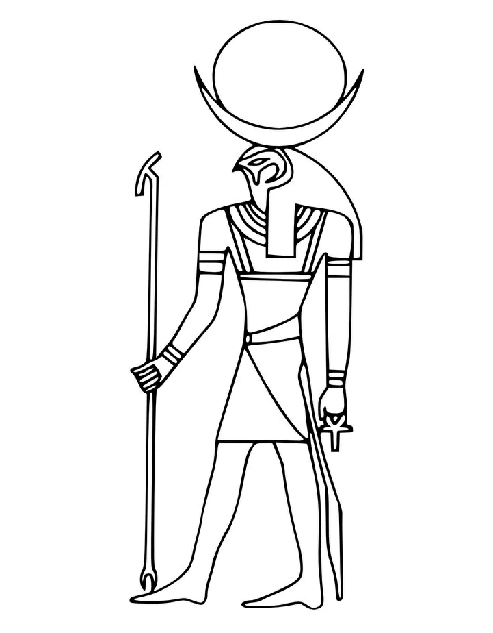 Horus holding a staff and an ankh coloring page Horus holding a staff and an ankh coloring page