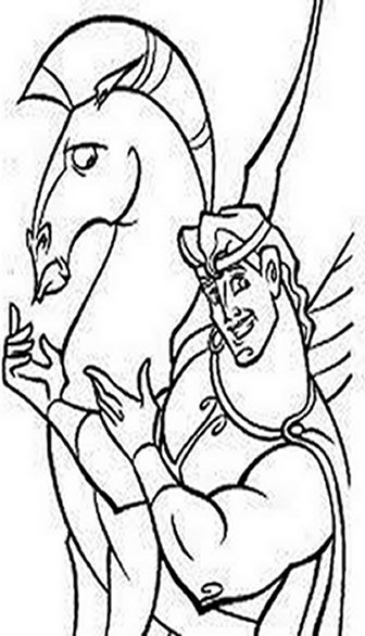Hercules with Pegasus flying beside him coloring page