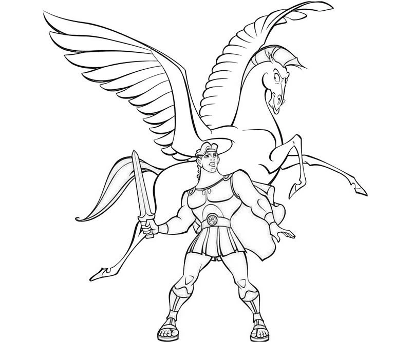 Hercules standing with Pegasus coloring page
