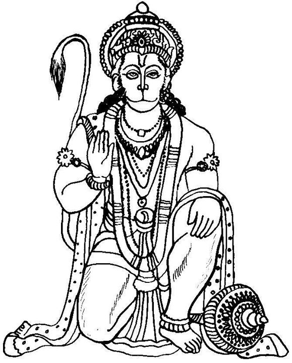 Hanuman kneeling with hand raised in blessing coloring page