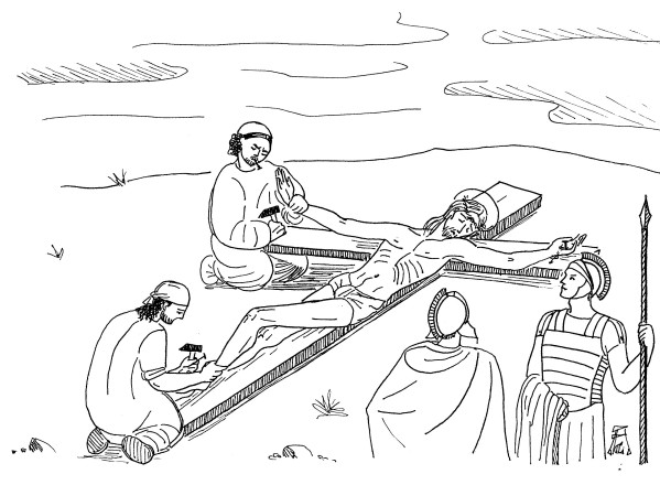 Jesus being nailed to the cross coloring page