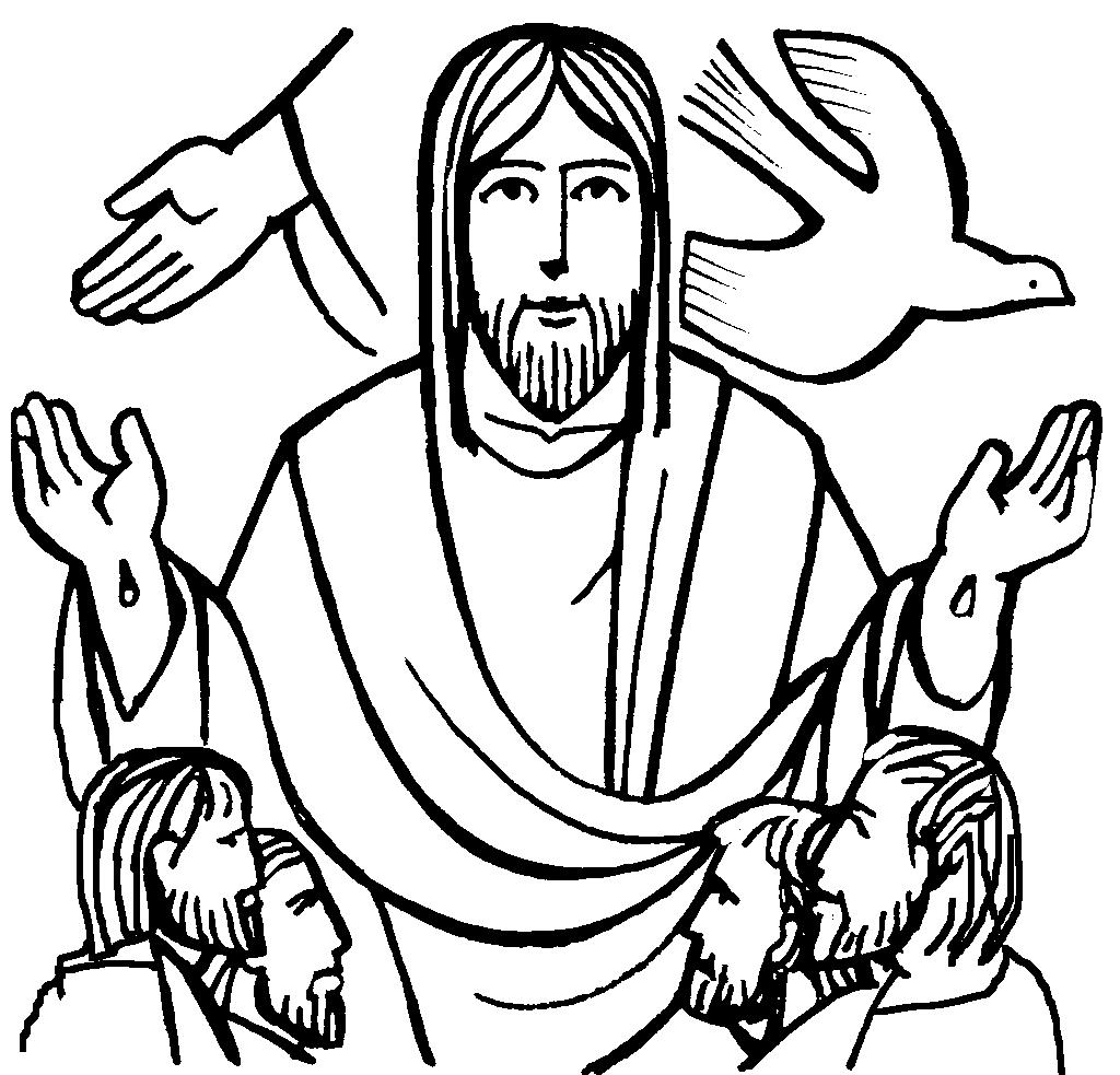 Jesus blessing his disciples with a dove above coloring page