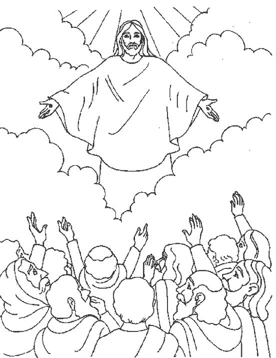 Jesus ascending among the clouds coloring page