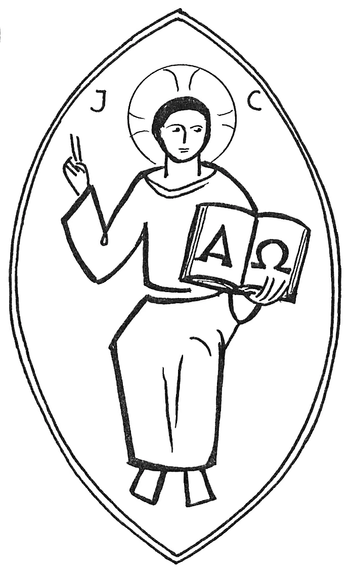 Jesus in a mandorla with the Alpha and Omega book coloring page