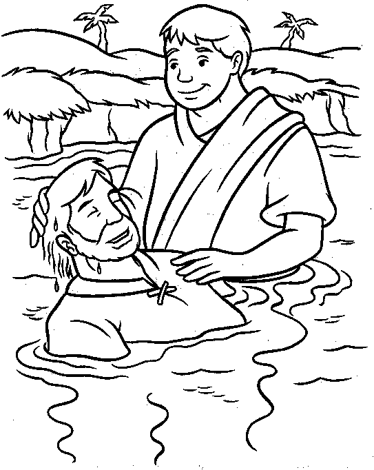 Jesus baptized in the river coloring page