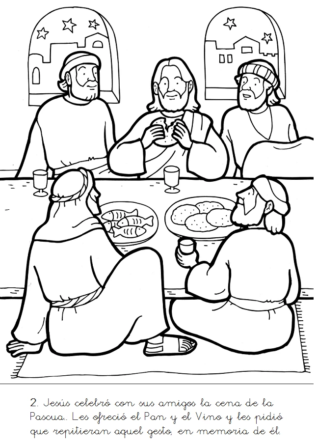 Jesus sharing the Last Supper with his friends coloring page