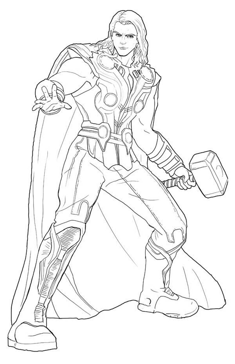 Thor reaching forward with hammer in hand coloring page Thor reaching forward with hammer in hand coloring page