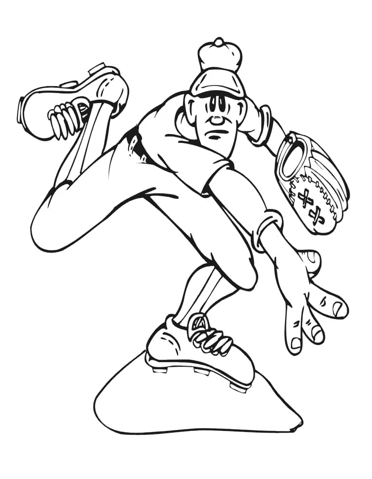 Baseball pitcher winding up on the mound coloring page
