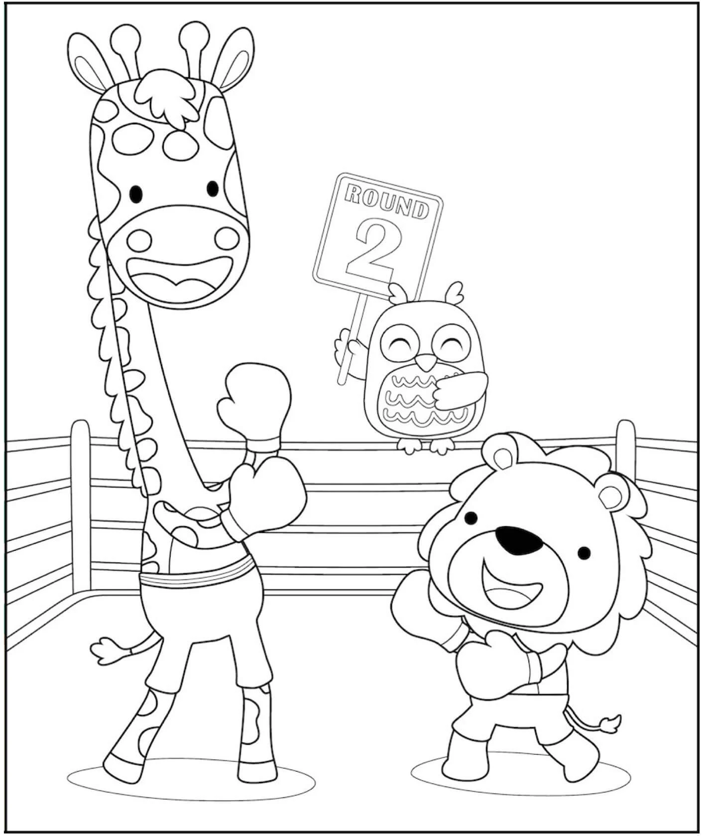 Boxing animals in the ring coloring page